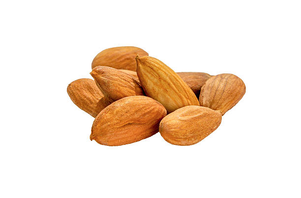Almond. peeled almond nuts, close up, isolated on a white background.